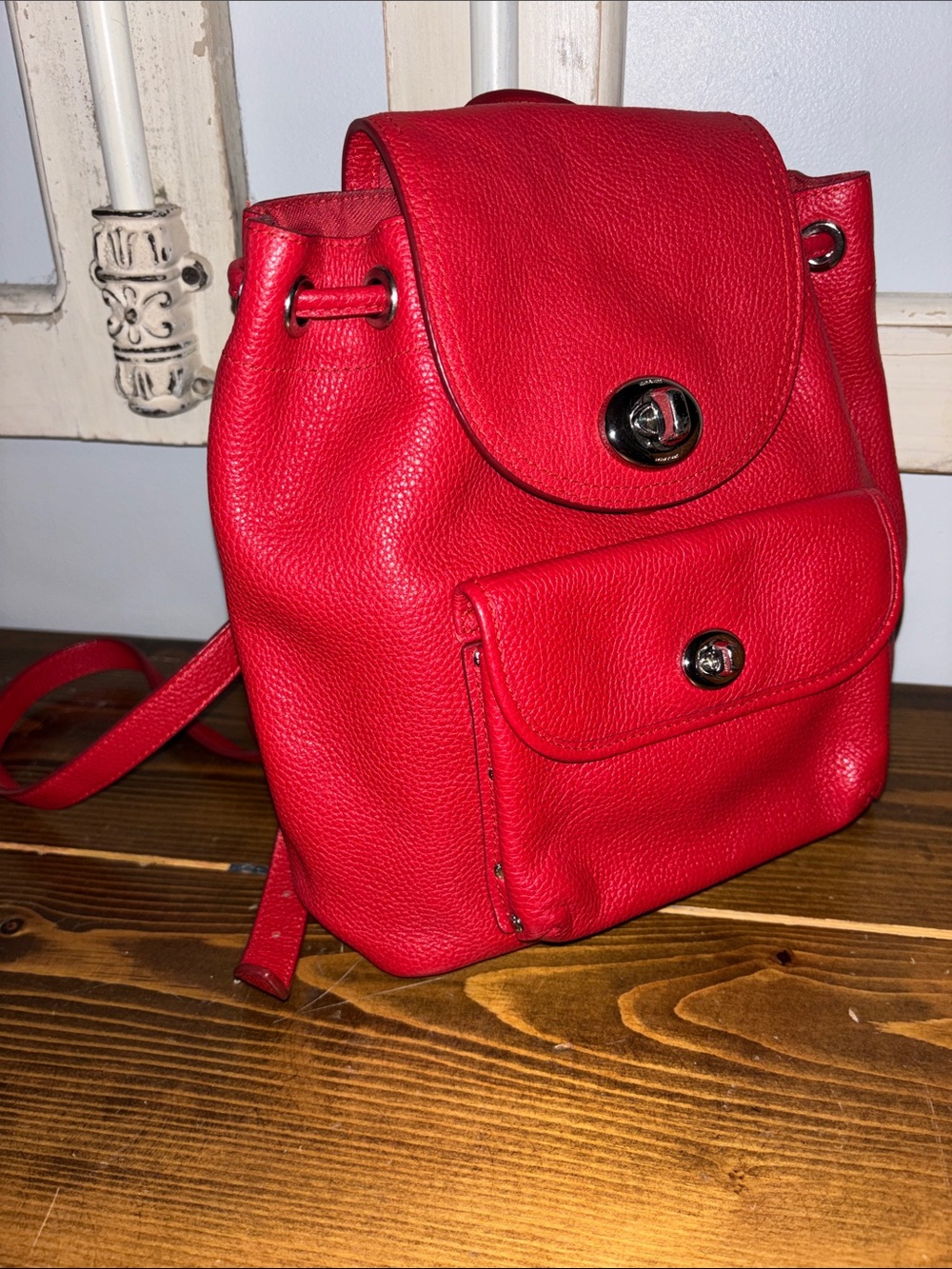 Coach Red Leather Mini Turn Lock Backpack - Stylish Everyday